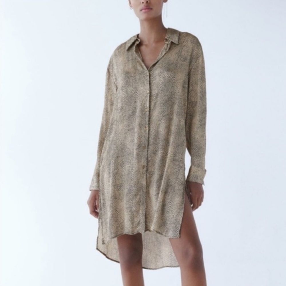 Zara Animal Print Longline Blouse Tunic Dress Size XL - Picture 4 of 16